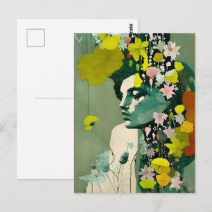 Vrouw en Roze en Gele Bloemen Collage Briefkaart