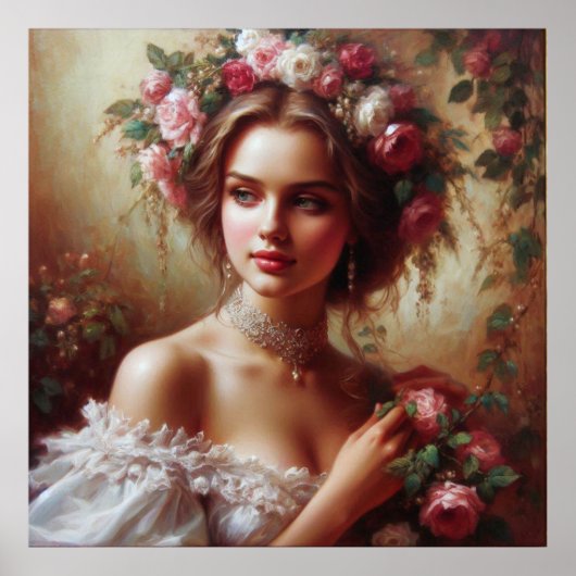 Vrouw en Rozen Poster (Voorkant)