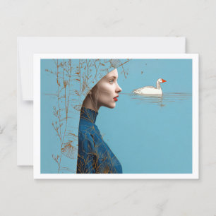 Vrouw en sneeuwgans, minimalistische lijnkunst briefkaart