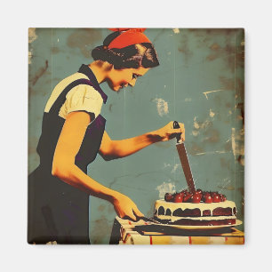 Vrouw en taart magneet
