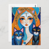Vrouw en Twee Katten Briefkaart (Voorkant / Achterkant)