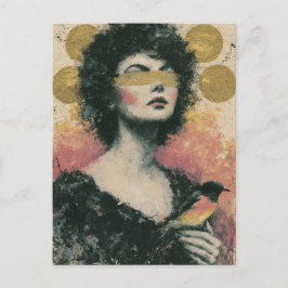 Vrouw en Vogel Mixed Media Collage Briefkaart