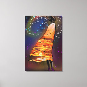 Vrouw en Vogels Kunst Zonsondergang Canvas Print -