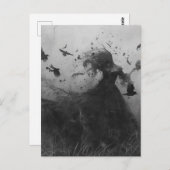 Vrouw en vogels zwart en wit briefkaart (Voorkant / Achterkant)