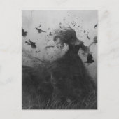 Vrouw en vogels zwart en wit briefkaart (Voorkant)