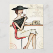 Vrouw en wijnglas briefkaart (Voorkant)