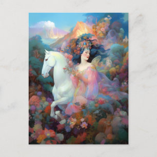 Vrouw en Witte Paarden Fantasy Art Briefkaart