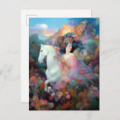 Vrouw en Witte Paarden Fantasy Art Briefkaart (Voorkant / Achterkant)