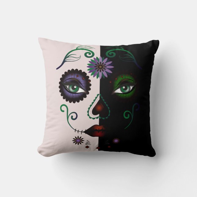Vrouw Face Pillow - Vrouw Face Skull Abstract Kussen (Voorkant)