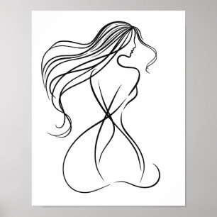 "Vrouw figuur zwart en witte lijn kunst Poster