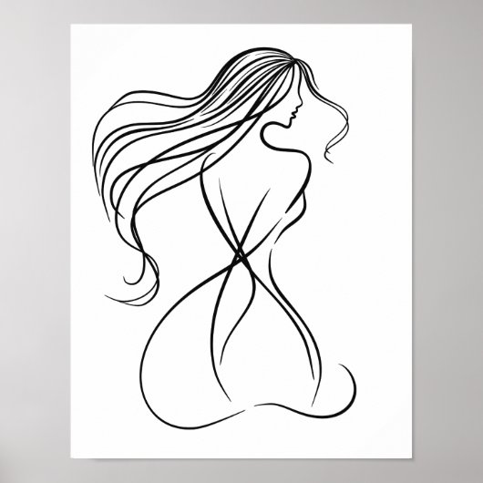 "Vrouw figuur zwart en witte lijn kunst Poster (Voorkant)