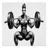 Vrouw Fitness Icon – Voorkant Uitzicht Barbell Squ Perfect Poster (Voorkant)