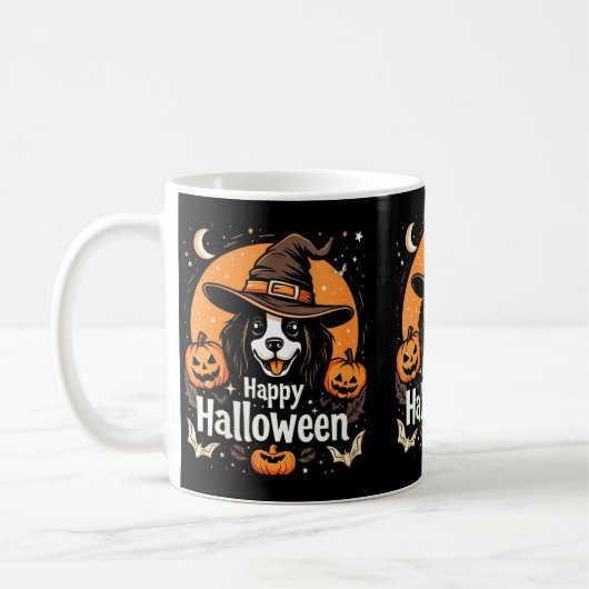 Vrouw gelukkig Halloween hond Koffiemok (Links)