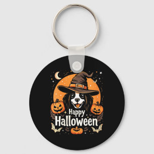 Vrouw gelukkig Halloween hond Sleutelhanger