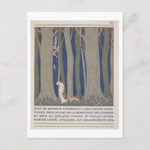 Vrouw gevolgd door een luipaard, illustratie van L Briefkaart