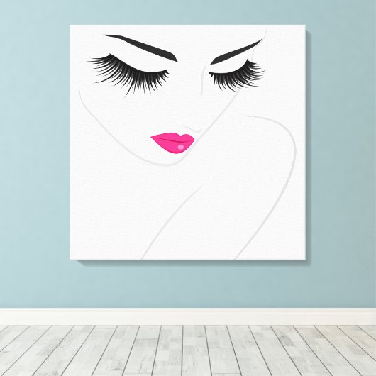 Vrouw Gezicht lange wimpers Lash Extension Line ar Canvas Afdruk (Insitu (Houten vloer))