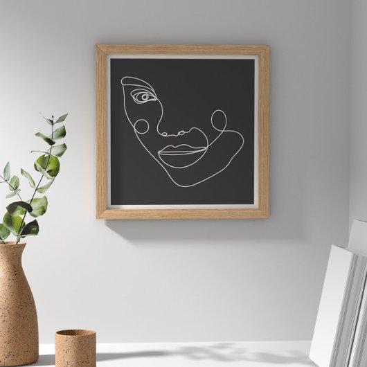 Vrouw Gezicht Lijn Kunst Zwart-Wit Poster