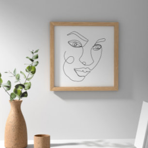 Vrouw Gezicht Lijn Kunst Zwart-Wit Poster