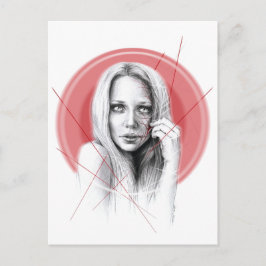 Vrouw gezicht met rode halo griezelig mooie donker briefkaart