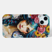 Vrouw Gezicht met Rozen en Daisies waterverf Case-Mate iPhone Case (Achterkant (horizontaal))