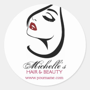 Vrouw gezicht rode lippen lange wimpers Make-up Ic Ronde Sticker