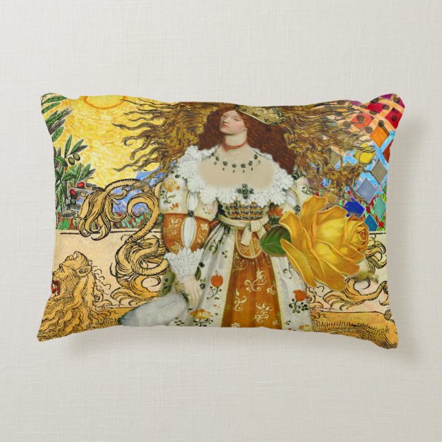  vrouw Golden Sun: Leo Zodiac Collage Art Accent Kussen (Achterkant)