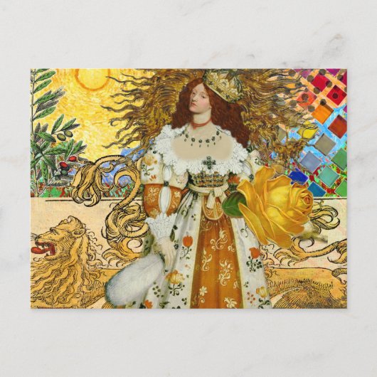 vrouw Golden Sun: Leo Zodiac Collage Art Briefkaart (Voorkant)
