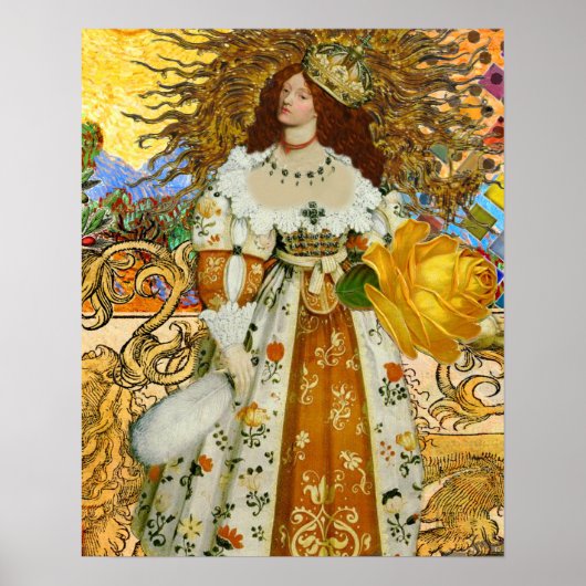 vrouw Golden Sun: Leo Zodiac Collage Art Poster (Voorkant)