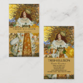  vrouw Golden Sun: Leo Zodiac Collage Art Visitekaartje (Voorkant / Achterkant)