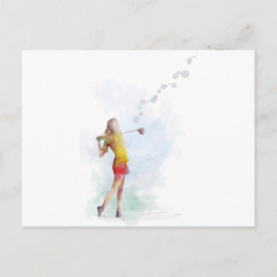 VROUW GOLFER BRIEFKAART
