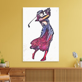 Vrouw golfer canvas afdruk