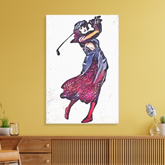 Vrouw golfer canvas afdruk (Insitu (Woonkamer))