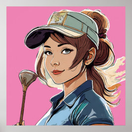 Vrouw Golfer - Golf Art Print