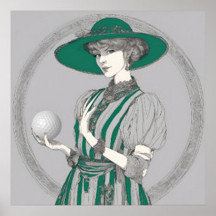 Vrouw Golfer Illustratie - Art Print