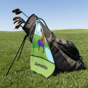 Vrouw Golfer Rijden over Water Hazard Golfhanddoek