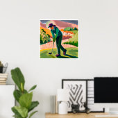 Vrouw Golfer schilderij - Art Print (Thuiskantoor)