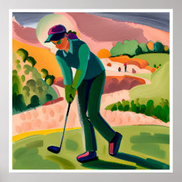 Vrouw Golfer schilderij - Art Print