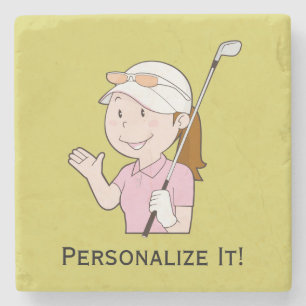 Vrouw Golfer Stenen Onderzetter