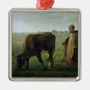 Vrouw Grazing haar Koe, 1858 Metalen Ornament