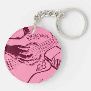 Vrouw Guitar hand roze invert. Sleutelhanger