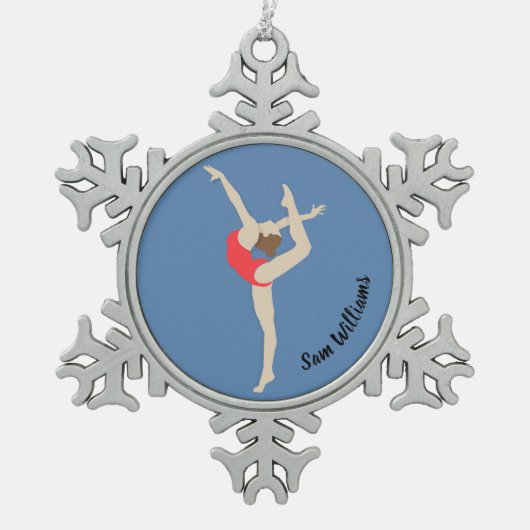 Vrouw Gymnast Tin Sneeuwvlok Ornament (Voorkant)