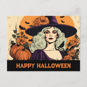 Vrouw Heks Bloem Happy Halloween Briefkaart