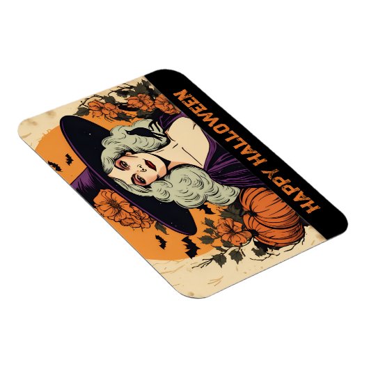 Vrouw Heks Bloem Happy Halloween Magneet (Rechterzijde)