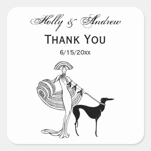 Vrouw-hond-gevuldIn-ArtDeco-Trans-BG-ADD-155 Vierkante Sticker (Voorkant)