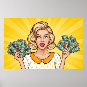 Vrouw houdt geld vast poster