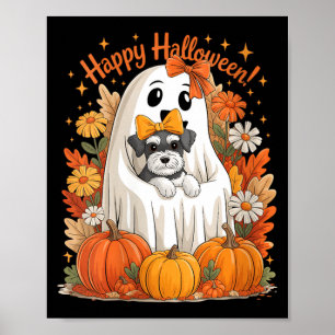Vrouw houdt Miniature Schnauzer-hond vast Poster