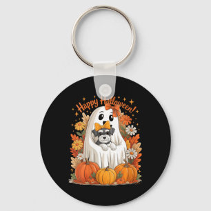 Vrouw houdt Miniature Schnauzer-hond vast Sleutelhanger
