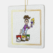 Vrouw House Painter met 3 verfblikjes Ornament (Links)