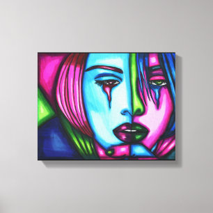 Vrouw huilen gezicht Abstracte originele kunst Canvas Afdruk