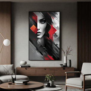 Vrouw in abstracte lagen canvas afdruk